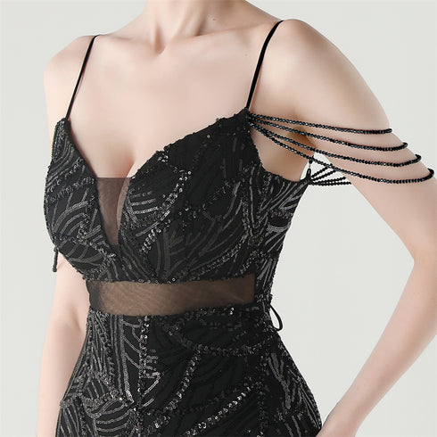 Graceful Sequin Embellished Mesh Mermaid Maxi Dress